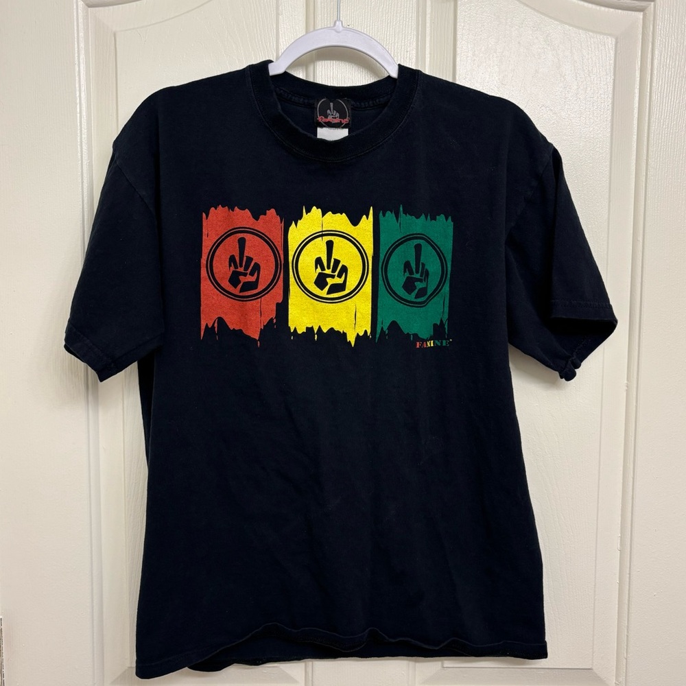 Vintage Fanine FA9 Rasta Graphic T Shirt Black Reggae Streetwear Size Large